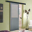 GD MENUISERIES - Porte Coulissante Athena Gris Clair Vitrée H204 x L73 cm, Rail Alu Bandeau Noir - vignette