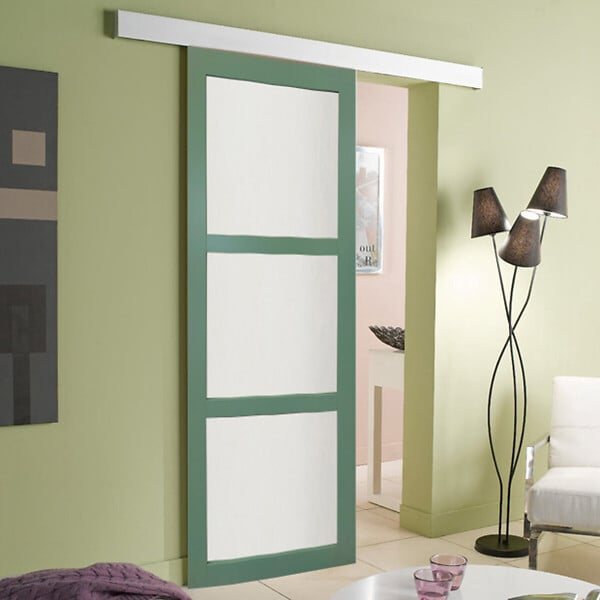 GD MENUISERIES - Porte Coulissante Vert Sauge RAL 6021 Vitrée H204 x L73 cm, rail alu - large