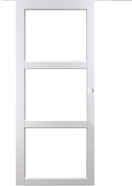 GD MENUISERIES - Porte Coulissante Kenya Blanc Vitrage transparent H204 x L83 cm, Rail Alu Bandeau Blanc, Coquilles blanc - large