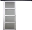 GD MENUISERIES - Porte Coulissante Tana Blanc Vitrée H204 X L73 cm, Rail Alu Bandeau Noir, Coquilles Blanc - vignette