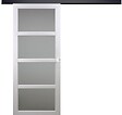 GD MENUISERIES - Porte Coulissante Tana Blanc Vitrée H204 X L83 cm, Rail Alu Bandeau Noir, Coquilles Blanc - vignette