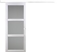 GD MENUISERIES - Porte Coulissante Kenya Blanc Vitrée H204 X L83 cm, Rail Alu Bandeau Blanc, Coquilles Blanc - vignette
