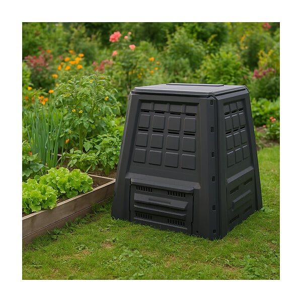 INTEC - Composteur de jardin 380L 80 x 80 x H82 cm Anthracite Déchets verts Couvercle et trappe d'extraction INTEC - large