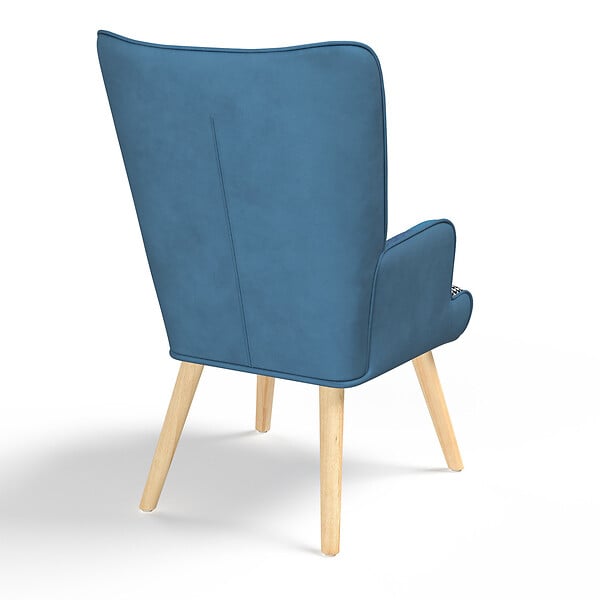 ID MARKET - Fauteuil scandinave IVAR en tissu patchwork et velours bleu - large