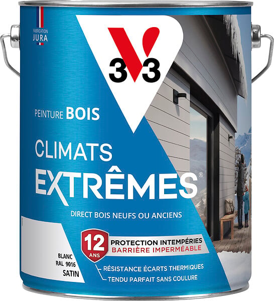 V33 PEINTURE - Peinture bois Climats extrêmes - Satin - Blanc - 5L - large