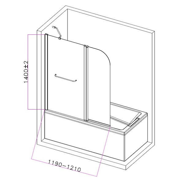 PLANETE BAIN - Pare-baignoire fixe avec volet pivotant design 120 x 140 cm aluminium noir mat verre 6 mm anticalcaire - large