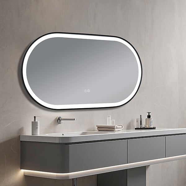 LUXURYBAIN - Miroir salle de bain LED ovale 120x60cm anti buée avec cadre en aluminium noir- LuxuryBain - large