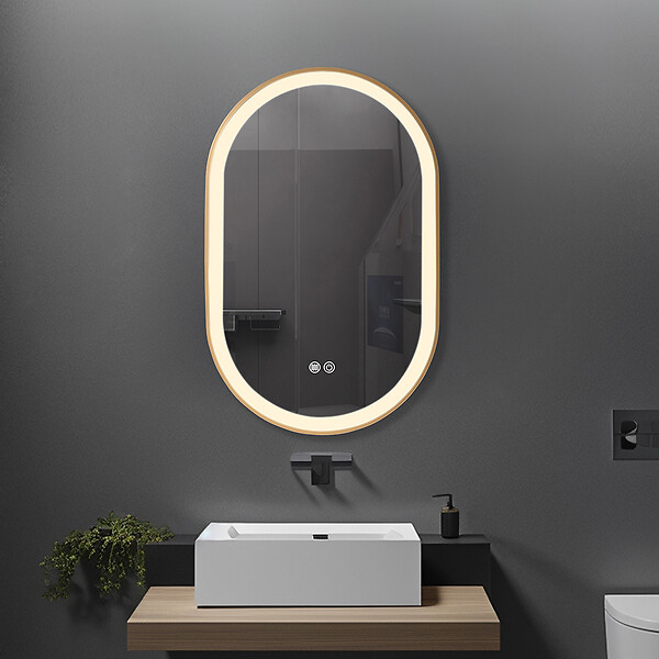 LUXURYBAIN - Miroir salle de bain LED ovale 60x90cm anti buée avec cadre en aluminium doré- LuxuryBain - large