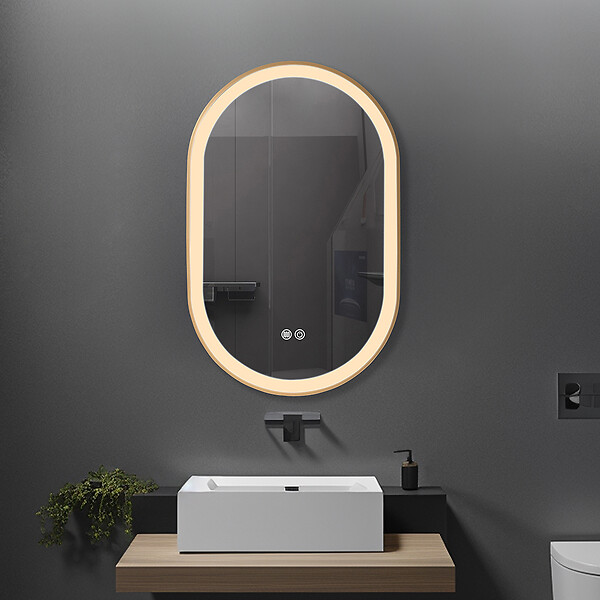 LUXURYBAIN - Miroir salle de bain LED ovale 60x90cm anti buée avec cadre en aluminium doré- LuxuryBain - large