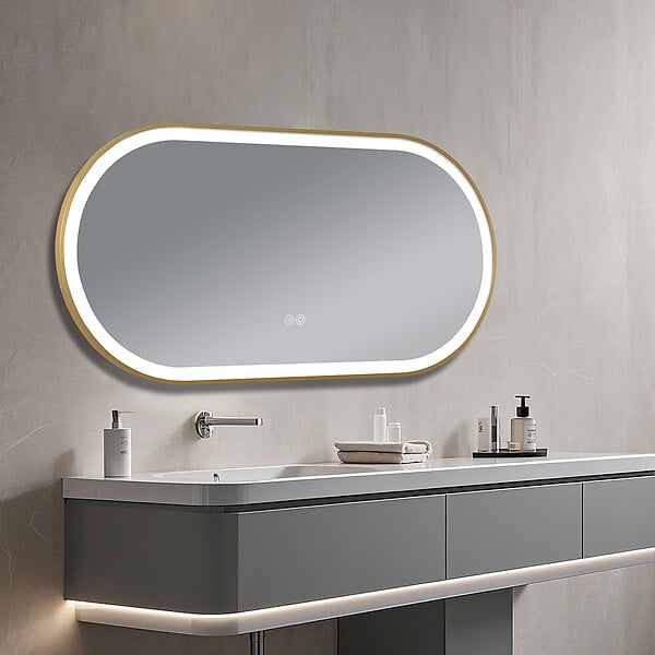 LUXURYBAIN - Miroir salle de bain LED ovale 110x60cm anti buée avec cadre en aluminium doré- LuxuryBain - large