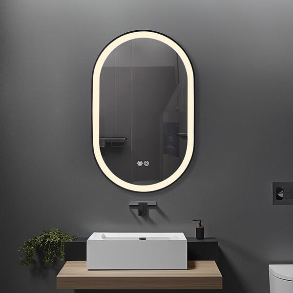 LUXURYBAIN - Miroir salle de bain LED ovale 50x80cm anti buée avec cadre en aluminium noir- LuxuryBain - large