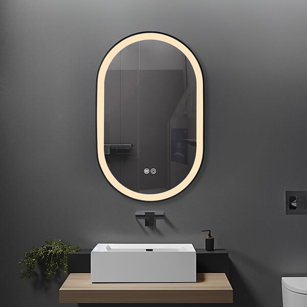 LUXURYBAIN - Miroir salle de bain LED ovale 50x80cm anti buée avec cadre en aluminium noir- LuxuryBain - large