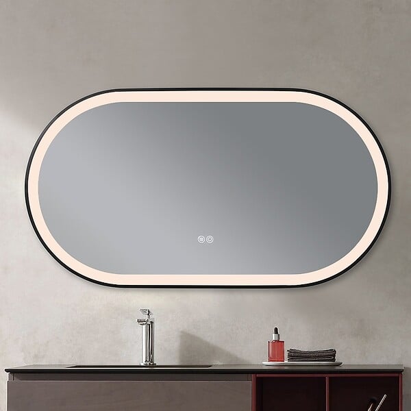 LUXURYBAIN - Miroir salle de bain LED ovale 110x60cm anti buée avec cadre en aluminium noir- LuxuryBain - large