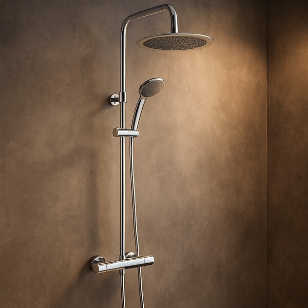 ESSEBAGNO - Color colonne de douche thermostatique chromée et blanche - large