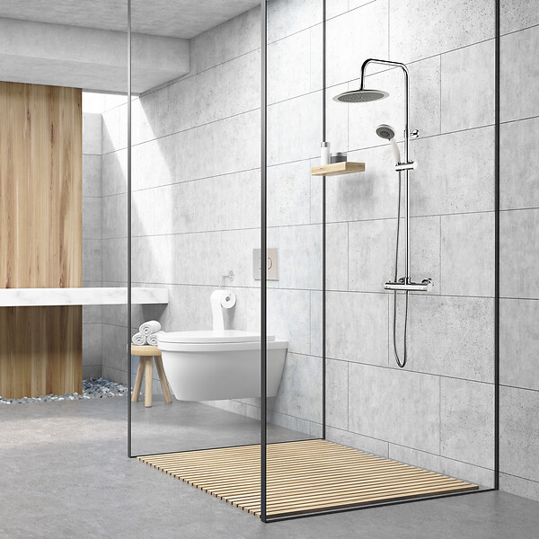 ESSEBAGNO - Color colonne de douche thermostatique chromée et blanche - large