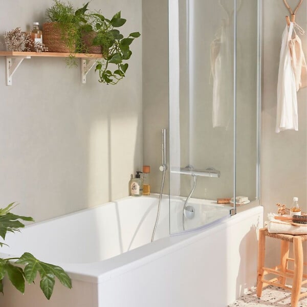 JACOB DELAFON - Pack baignoire bain douche 160 x 85 Malice version droite blanc mat + pare bain + étagère - large