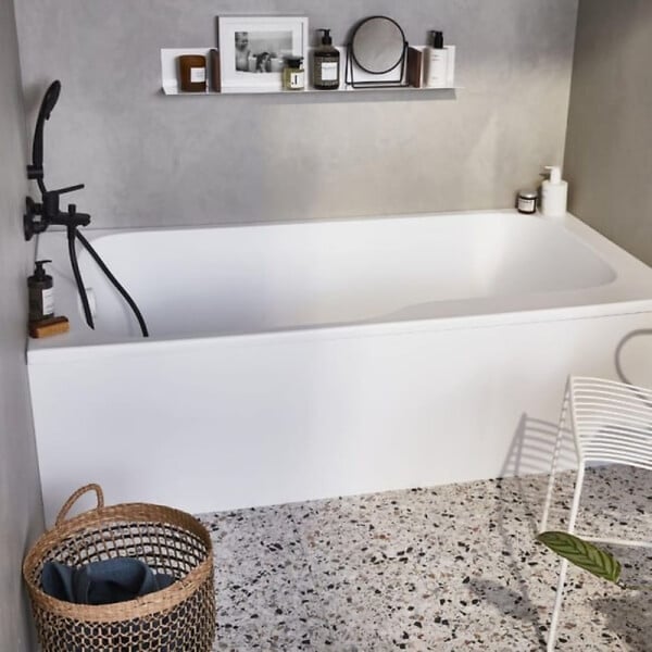 JACOB DELAFON - Pack baignoire bain douche antidérapante 170 x 90 Malice gauche blanc mat + pare bain + étagère pour pare bain - large