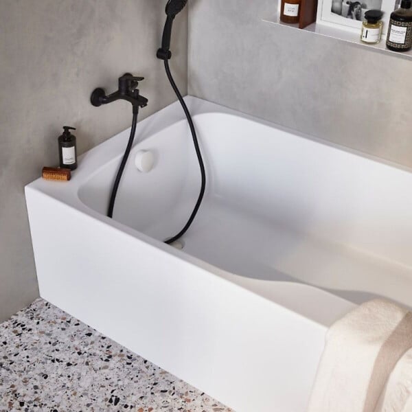 JACOB DELAFON - Pack baignoire bain douche 160 x 85 Malice version gauche + tablier en niche + pare bain + étagère pour pare bain - large