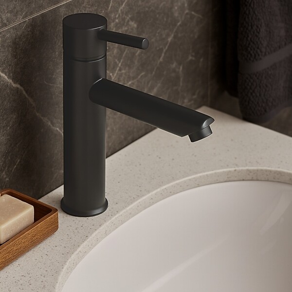 ESSEBAGNO - Deco mitigeur lavabo haut gris gun métal - large