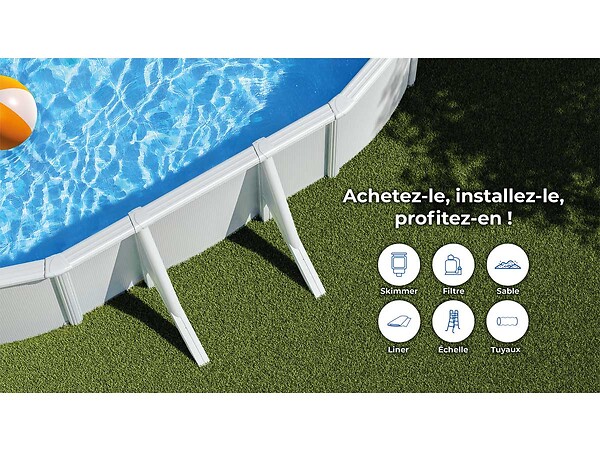 GRE - Kit piscine acier blanc Gré Atlantis ovale 6,34 x 3,99 x 1,32 m + Bâche hiver - large