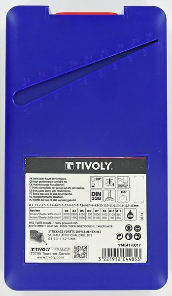 TIVOLY - Tivoly   25 forets métaux FURIUS HSS revêtus FUSIO pointe en croix Ø 1 à 13mm par 1/2 PREMIUM - large