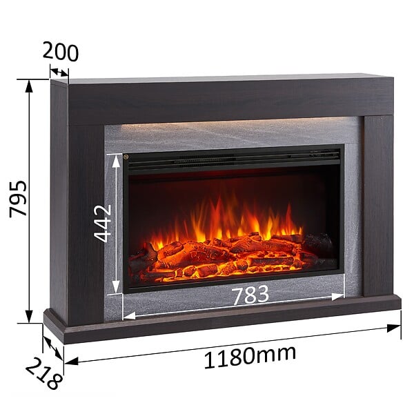BALDERIA - Cheminée électrique BALDERIA Xerxes - Cheminée sur pied, chauffage 2000 W - Chêne foncé - large