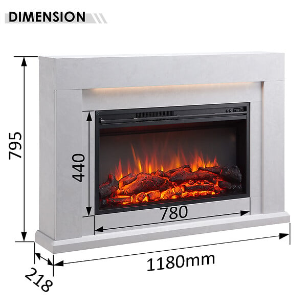 BALDERIA - Cheminée électrique BALDERIA Xerxes - Cheminée sur pied, chauffage 2000 W - Aspect béton - large