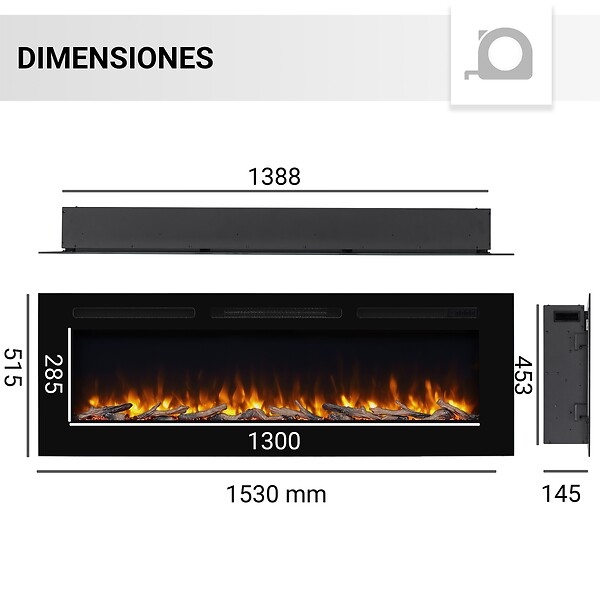 BALDERIA - Cheminée électrique BALDERIA Fiamma 60 - Cheminée encastrable, chauffage 2000 W - Noir - large