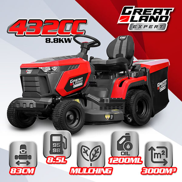 GREATLAND - Tracteur tondeuse 432cc - largeur de coupe 83cm - Boîte hydrostatique - large