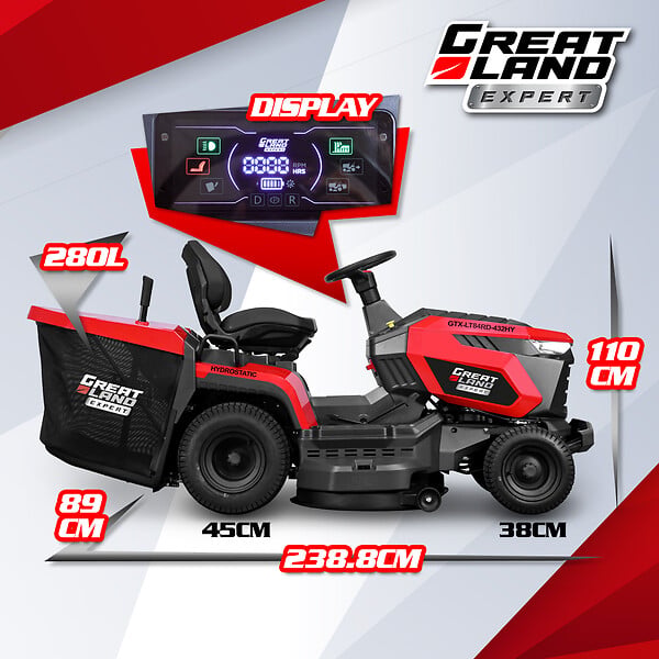 GREATLAND - Tracteur tondeuse 432cc - largeur de coupe 83cm - Boîte hydrostatique - large