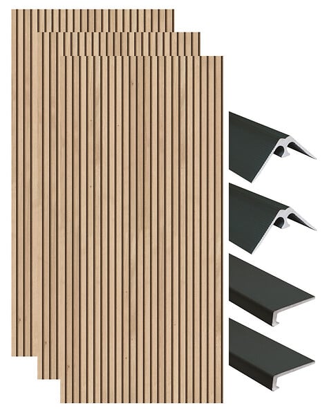 ONDEE - Pack montage 3 panneaux muraux en niche - Tasseau bois 120 cm - profilés noirs - large
