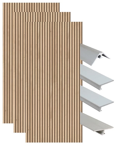 ONDEE - Pack complet de montage panneaux muraux Tasseau bois 200 cm - Profilé chromé inclus - large