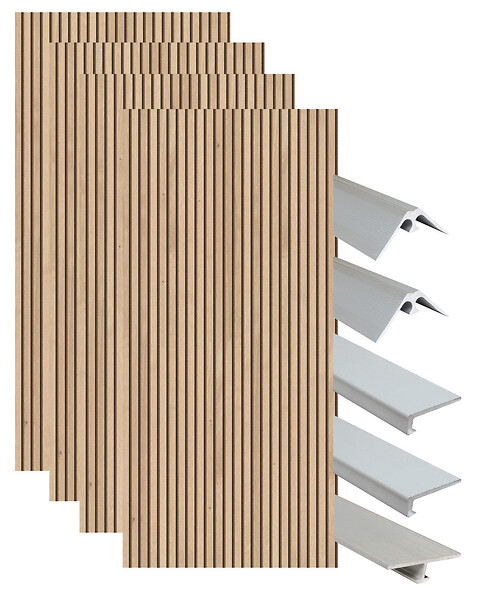 ONDEE - Pack montage 4 panneaux muraux en niche - Tasseau bois 200 cm - profilés chromés - large