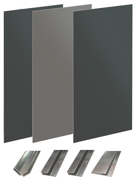 ONDEE - Pack montage 3 panneaux muraux en angle -  gris & anthracite 200 cm - profilés chromés - large