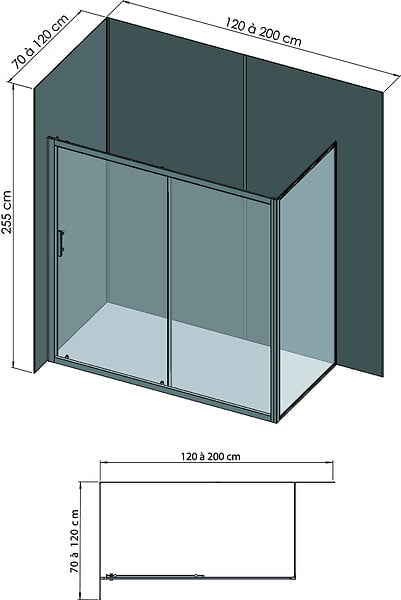 ONDEE - Pack montage 3 panneaux muraux en angle -  gris & anthracite 200 cm - profilés chromés - large