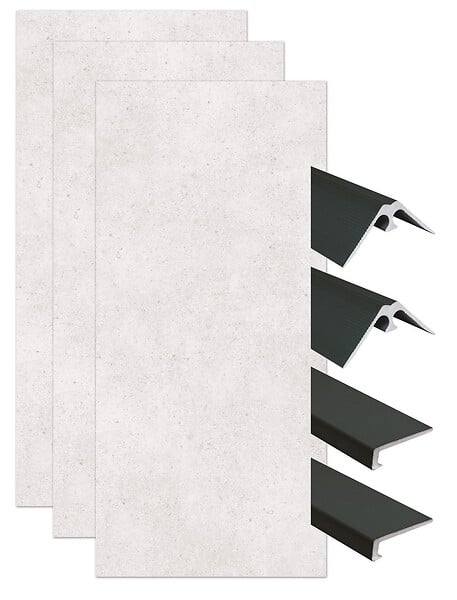 ONDEE - Pack de montage 3 panneaux muraux en niche - Terrazzo 120 cm - profilés noirs - large