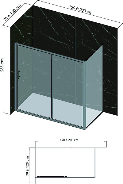 ONDEE - Pack complet de montage panneaux muraux Marbre Noir 200 cm - Profilé noir inclus - large