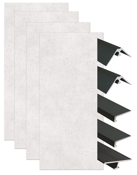 ONDEE - Pack de montage 4 panneaux muraux en niche - Terrazzo 200 cm - profilés noirs - large