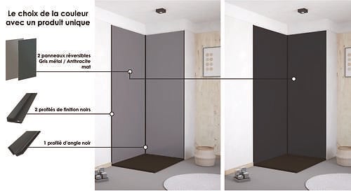 ONDEE - Pack montage 2 panneaux muraux en angle -  gris & anthracite 120 cm - profilés noirs - large