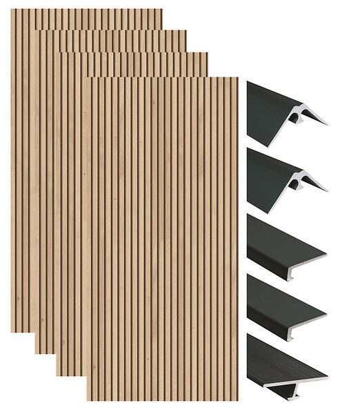 ONDEE - Pack montage 4 panneaux muraux en niche - Tasseau bois 200 cm - profilés noirs - large