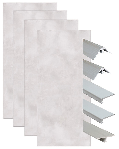 ONDEE - Pack de montage 4 panneaux muraux en niche - Béton 200 cm - profilés chromés - large