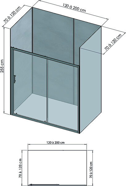ONDEE - Pack de montage 4 panneaux muraux en niche - Béton 200 cm - profilés chromés - large