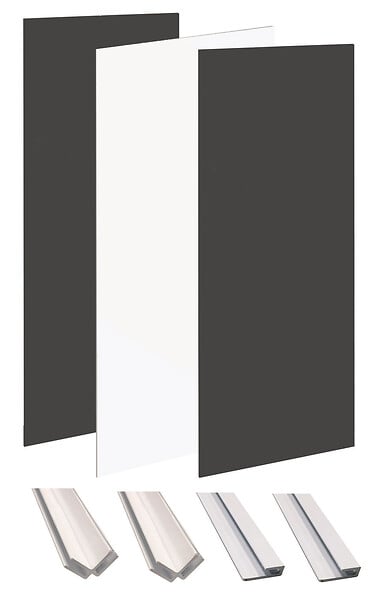 ONDEE - Pack montage 3 panneaux muraux en niche -  Blanc & Noir 120 cm - profilés blanc - large