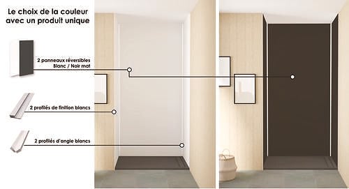 ONDEE - Pack montage 3 panneaux muraux en niche -  Blanc & Noir 120 cm - profilés blanc - large