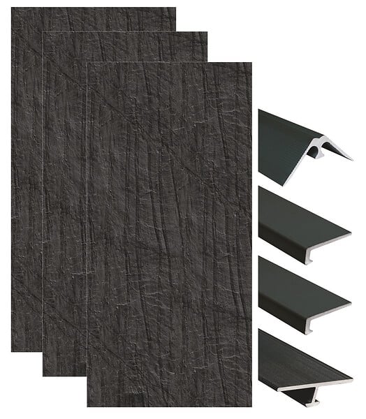 ONDEE - Pack complet de montage panneaux muraux Ardoise 200 cm - Profilé noir inclus - large