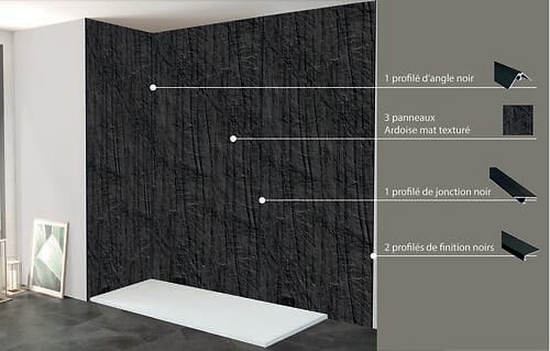 ONDEE - Pack complet de montage panneaux muraux Ardoise 200 cm - Profilé noir inclus - large