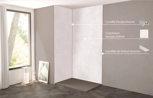 ONDEE - Pack complet de montage panneaux muraux Terrazzo 120 cm - Profilé chromé inclus - large