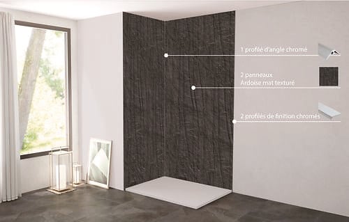 ONDEE - Pack complet de montage panneaux muraux Ardoise 120 cm - Profilé chromé inclus - large
