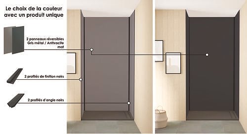 ONDEE - Pack montage 3 Panneaux muraux  en niche -  Gris & Anthracite 120 cm - profilés noirs - large