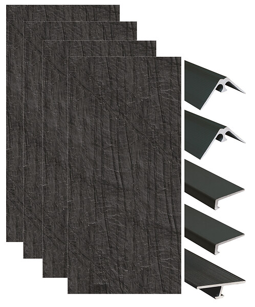 ONDEE - Pack de montage 4 panneaux muraux en niche - Ardoise 200 cm - profilés noirs - large